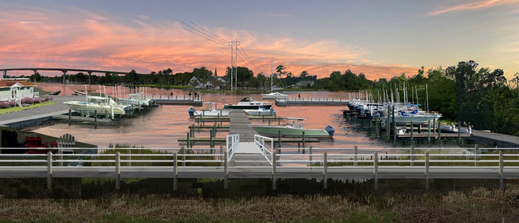 Sunset over the Core Creek Marina basin on the Intracoastal Waterway